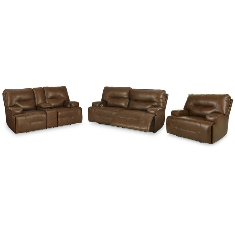 Signature Design by Ashley 3 Piece Leather Match Reclining Living Room